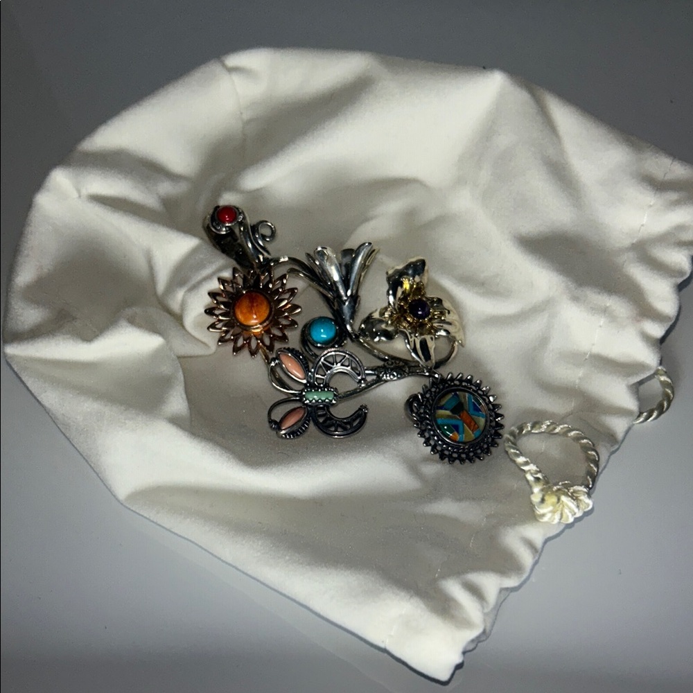 NWOT Carolyn Pollack Sterling Silver Multi Gemstone Floral Enhancer Pendant - Picture 8 of 8